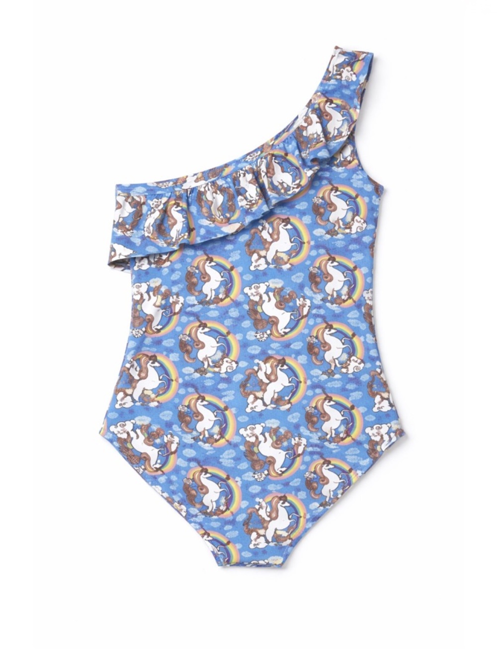 Girls IKEA One Shoulder Strap Rainbow Unicorn Swimsuit Size 7-8